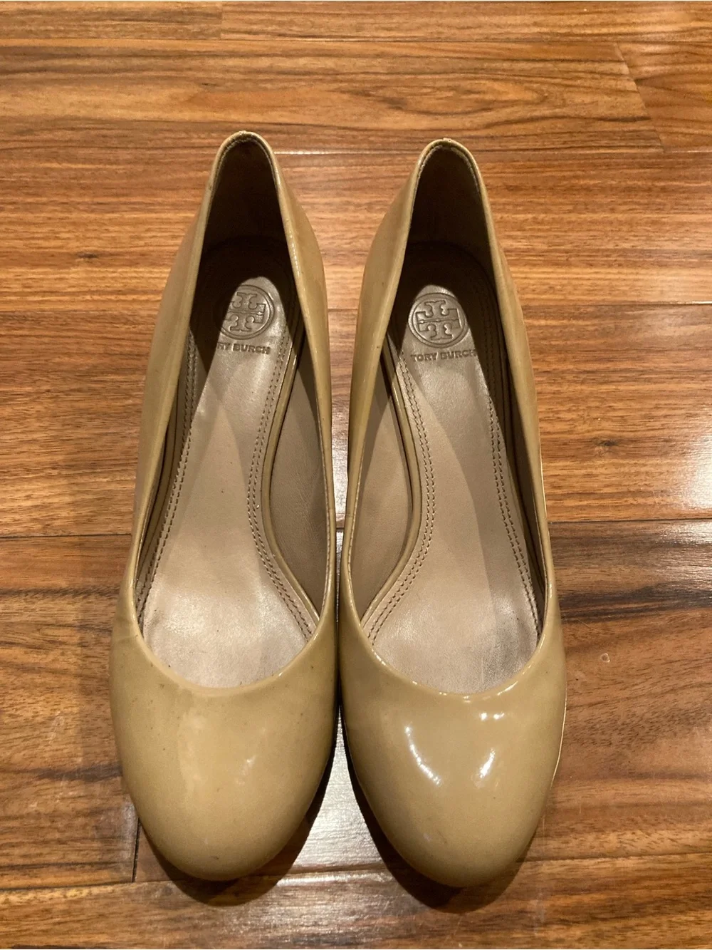 Beige Patent Wedge Pumps - Women